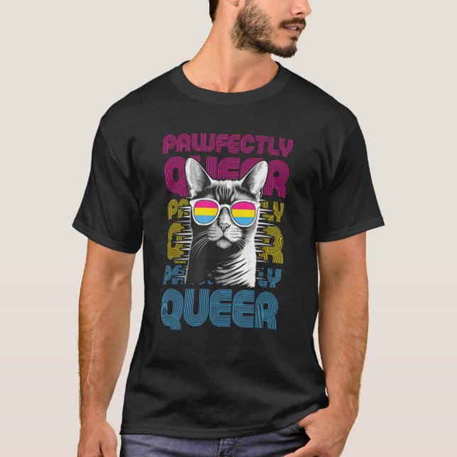 Camiseta Pawfectly Queer  Cat With Sunglasses Pansexual Pri (Frente)