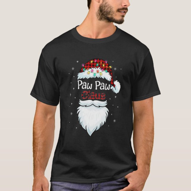 Camiseta Pawpaw Claus Beard Xadrez Vermelha Pijama de Natal (Frente)