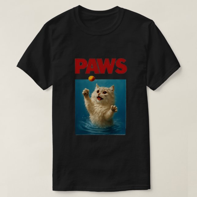 Camiseta Paws Parody Black Cat Chasing a Cute Scared Mouse  (Frente do Design)