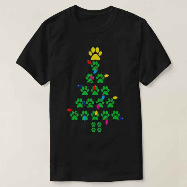 Camiseta Paws Print Christmas Tree Dog Cat  (Frente do Design)