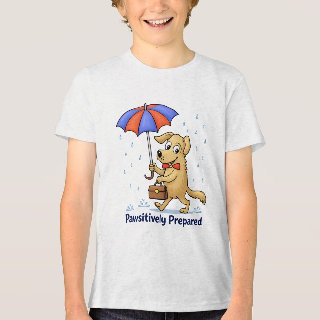 Camiseta Pawsitively Prepared – Cute Dog with Umbrella (Frente)
