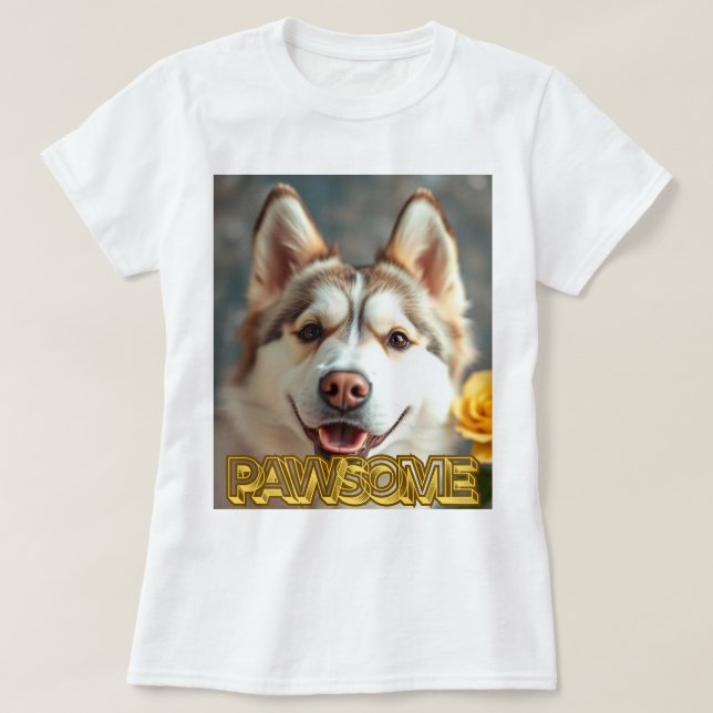 Camiseta  PAWsom! Cute Husky Tee (Frente do Design)