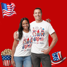 Camiseta Paz Ama A Independência Americana Gnomos Patriótic