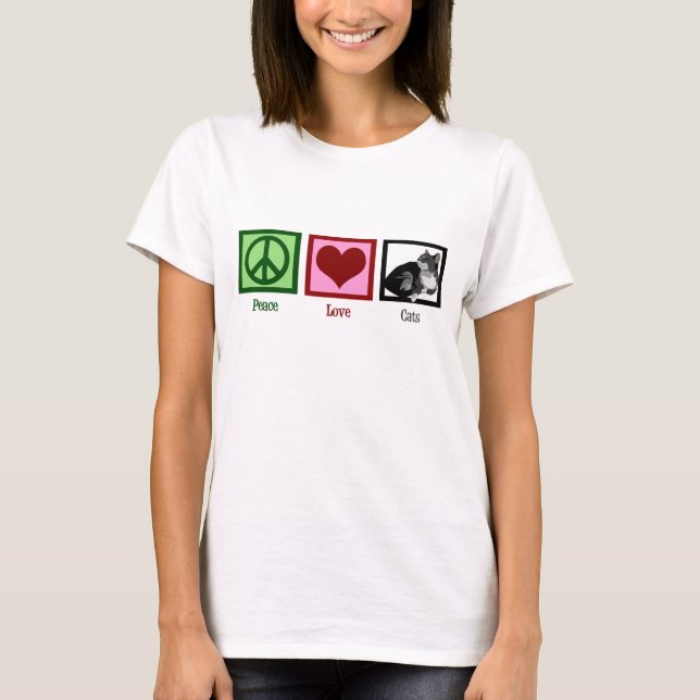 Camiseta Paz Ama Gatos Mulheres Bonitas (Frente)