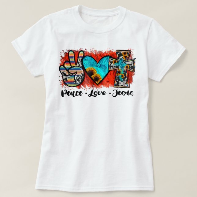 Camiseta Paz Ama Jesus Cristo Cristão Engraçado, Amor Como  (Frente do Design)