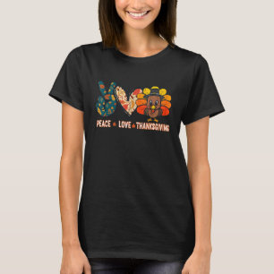 Camiseta Paz Amor Ação de Graças Turquia Ação de Graças