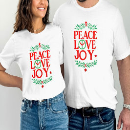 Camiseta Paz Amor Alegria Férias Festivas de Natal
