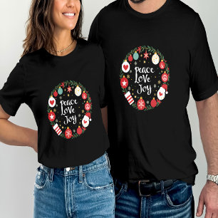 Camiseta Paz Amor Alegria Festa de Natal Festiva