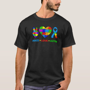 Camiseta Paz Amor Autismo Autismo Consciência Mês Apoio A