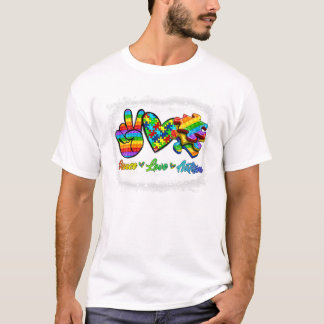 Camiseta Paz Amor Autismo Consciência