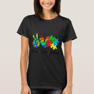 Camiseta Paz Amor Autismo em Abril Use Azul pelo Autismo