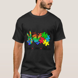 Camiseta Paz Amor Autismo em Abril Use Azul pelo Autismo