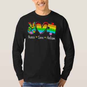 Camiseta Paz Amor Autismo Poppin Autism Consciência Mês Fi