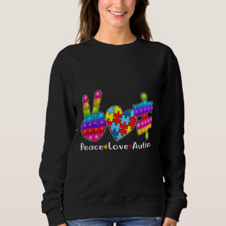 Camiseta Paz Amor Autismo Poppin Autism Consciência Mês Fi