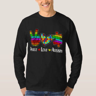 Camiseta Paz Amor Autismo Poppin Autism Consciência Mês Fi