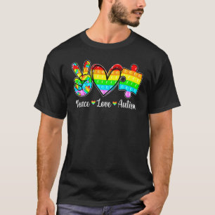 Camiseta Paz Amor Autismo Poppin Autism Consciência Mês Fi