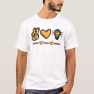 Camiseta Paz Amor Autismo Sensibilização Homens Professor