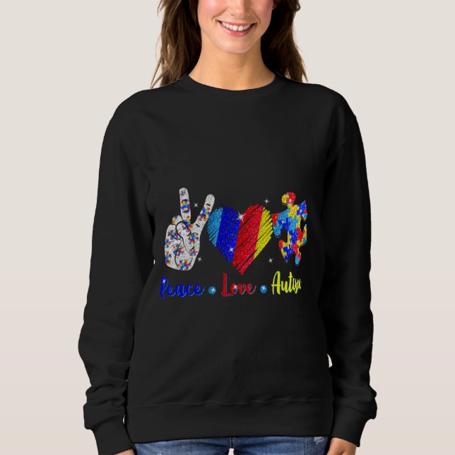 Camiseta Paz Amor Autismo Sensibilização Quebra-cabeça Fris (Frente)
