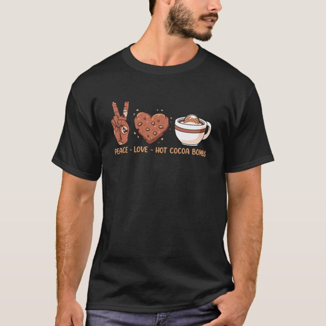 Camiseta Paz, Amor, Bombas de Cacau Quente - Férias de inve (Frente)