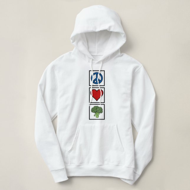 Camiseta Paz, Amor & Brócolis (Frente do Design)