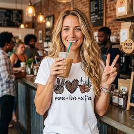 Camiseta Paz. Amor. Café. 