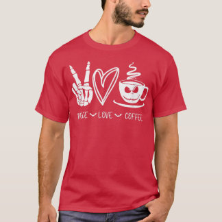Camiseta Paz Amor Café Skeleton Mão, Jack O Lanterna F