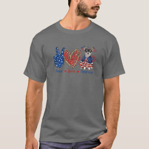 Camiseta Paz Amor Cão Chihuahua Bandeira Patriótica América