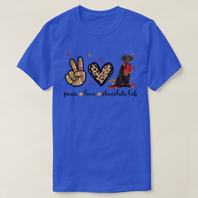 Camiseta Paz Amor Chocolate Labrador Scarf Queda Outono (Frente do Design)