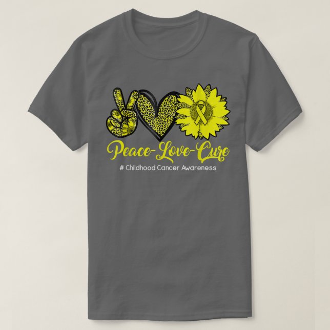 Camiseta Paz Amor Consciência do Cancer de Crianças Curtas (Frente do Design)