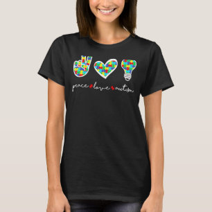 Camiseta Paz Amor Conscientização do Autismo Apoio Crianças