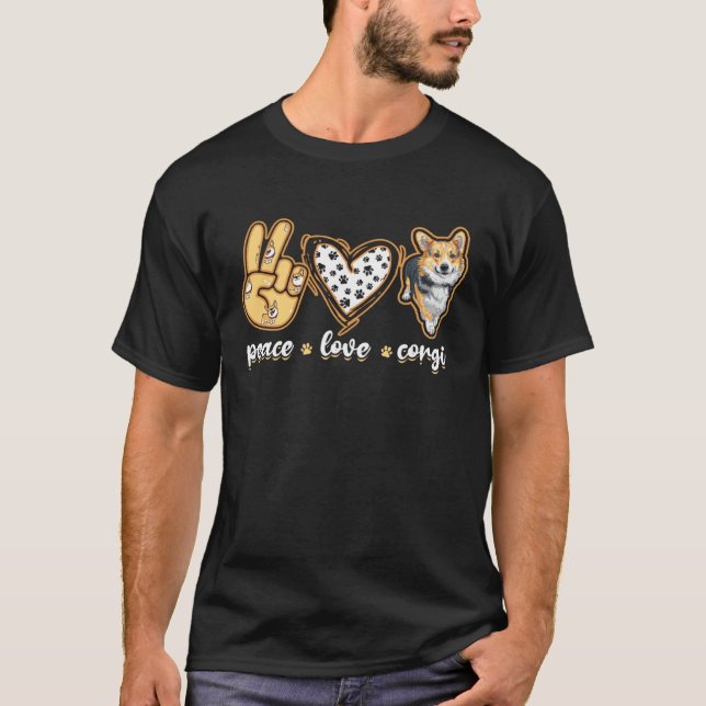 Camiseta Paz Amor Corgi  corgi galês (Frente)