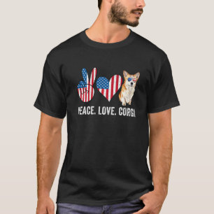 Camiseta Paz Amor Corgi Pai Mãe Bandeira Americana Corgi Ca