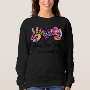 Camiseta Paz Amor Cozinhar Tie Lunch Lady Life Lunch