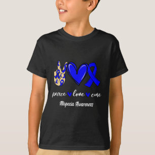 Camiseta Paz Amor Cura Alopecia Azul Fita Consciência