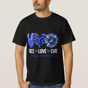 Camiseta Paz Amor Cura Ataxia Consciência Mês Azul Sunflo