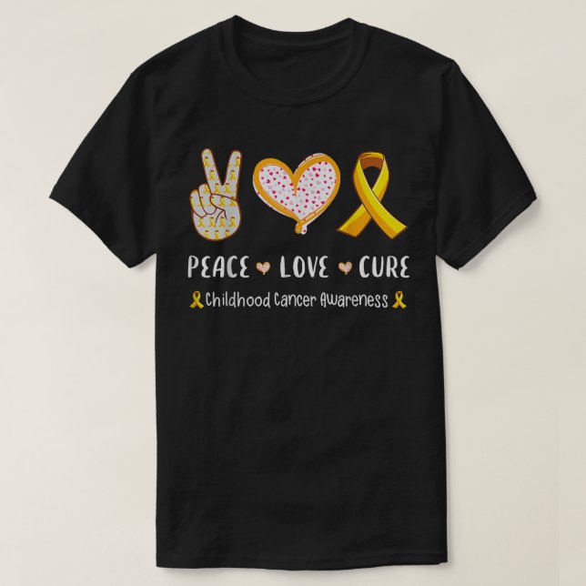 Camiseta Paz Amor Cura Consciência de Canceres de Infância  (Frente do Design)