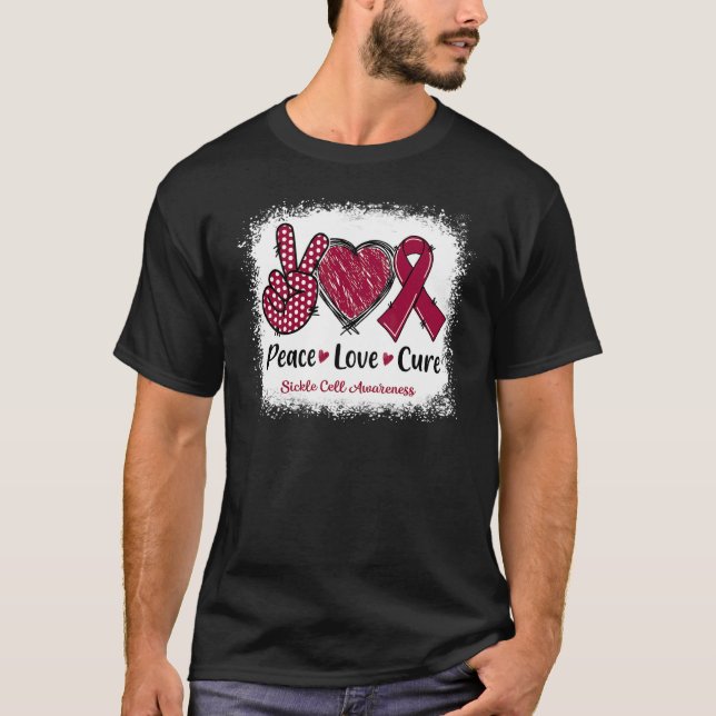 Camiseta Paz Amor Cura Conscientização da Célula Falciforme (Frente)
