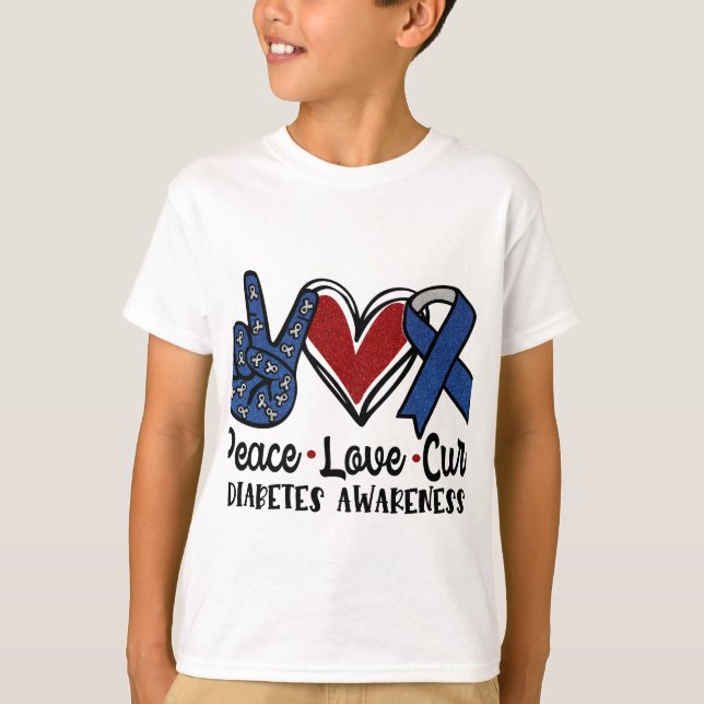 Camiseta Paz Amor Cura Diabetes Consciência (Frente)