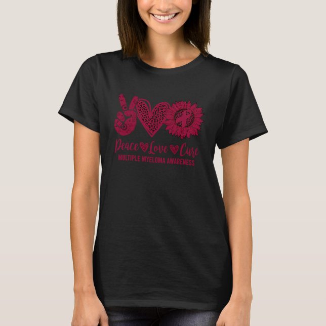 Camiseta Paz Amor Cura Girassol Conscientização do Mieloma  (Frente)