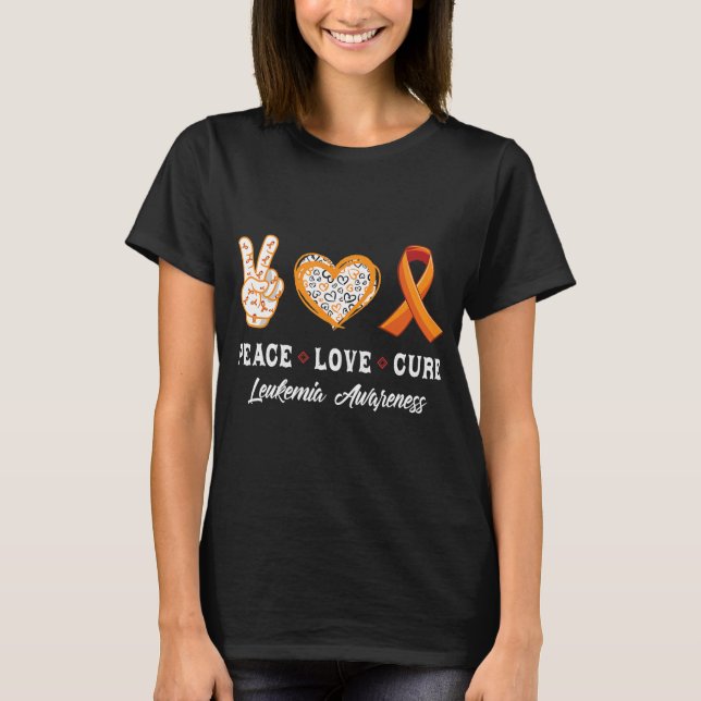 Camiseta Paz Amor cura Leuemia consciência homens mulheres  (Frente)