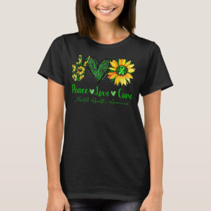 Camiseta Paz Amor Cura Saúde Mental Consciência Sunflower