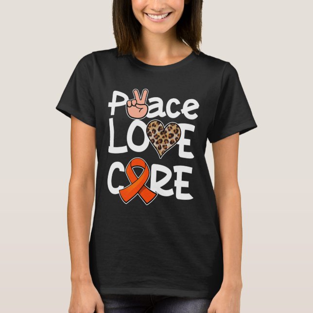 Camiseta Paz Amor Curva Faixa Laranja Sensibilização para a (Frente)