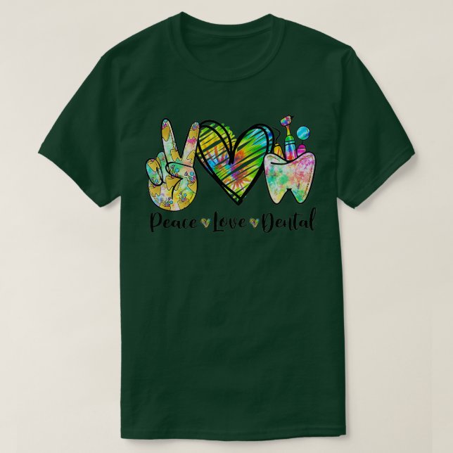 Camiseta Paz Amor Dental Tie Dye Heart the Cute Dentist (Frente do Design)