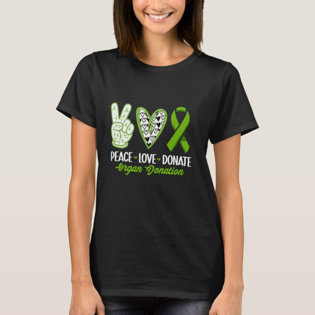 Camiseta Paz Amor Doar Rim Conscientização do Doador de Órg (Frente)