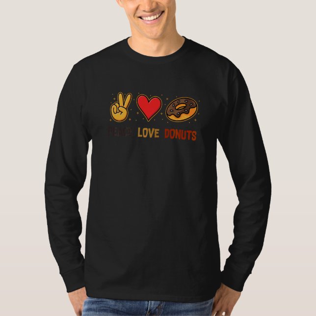 Camiseta Paz Amor Donuts Espalhar Eu Amo Lanches Donut  (Frente)