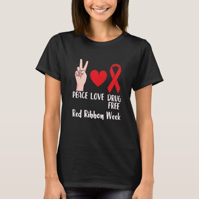 Camiseta Paz Amor Drogas Livre Outubro Friso Vermelho Seman (Frente)