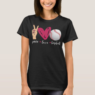 Camiseta Paz Amor e Beisebol Equipe de Beisebol Divertida A