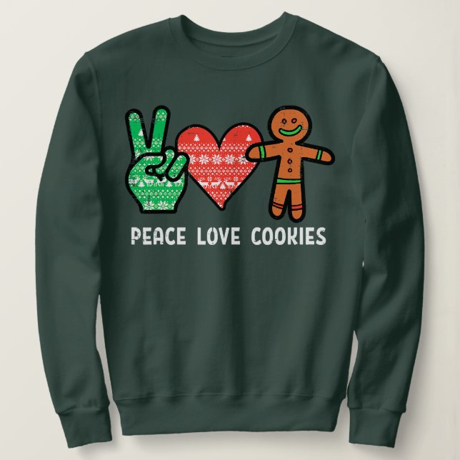 Camiseta Paz Amor e Biscoitos Papais noeis Gingercake Cooki (Frente do Design)