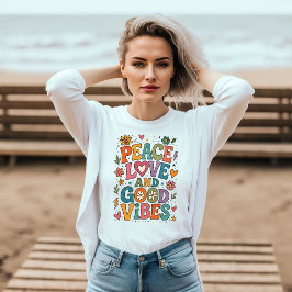 Camiseta Paz, Amor e Boas Vibrações Retro