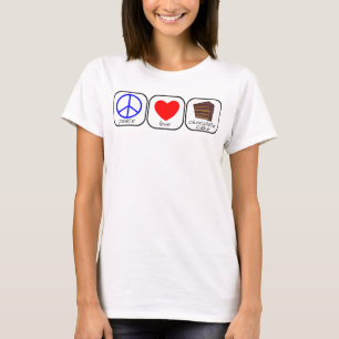 Camiseta Paz, Amor e Bolo de Chocolate